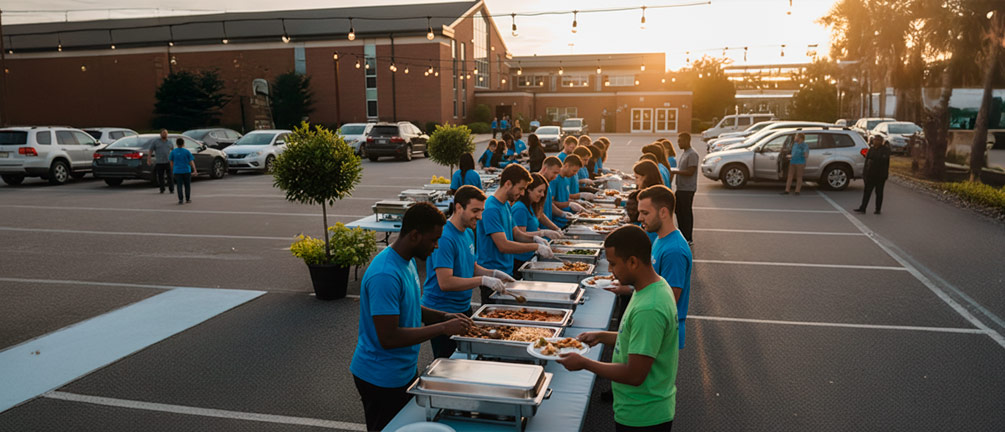 People feeding others